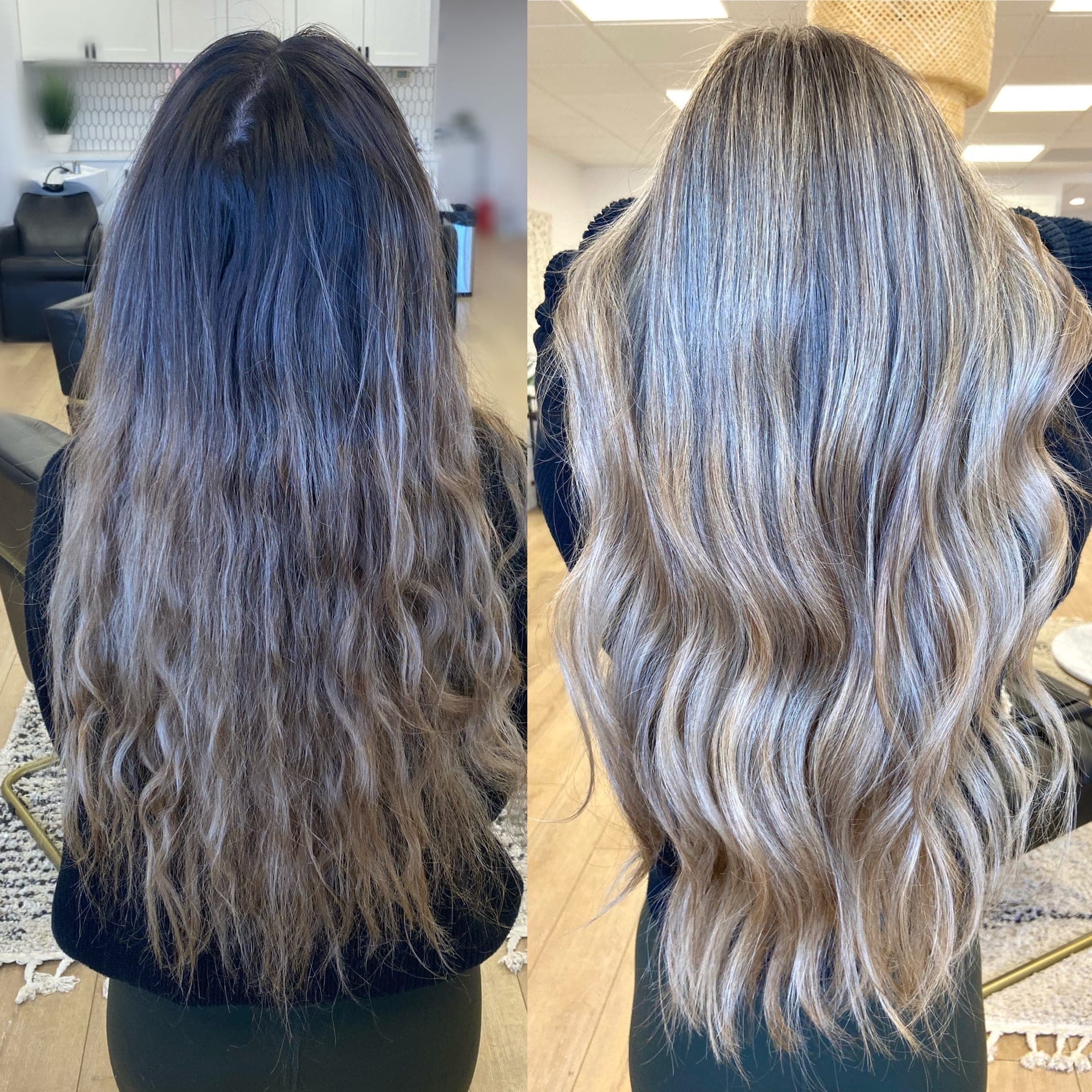 Before and after — added length with hand tied extensions